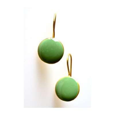 RESIN GREEN EARRINGS SILVER GOLD PLATED approx. 1.5 cm