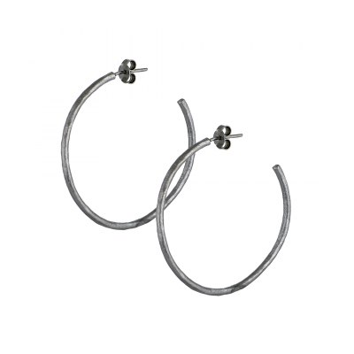 Textured Hoop Earrings - Black Platinum Plated