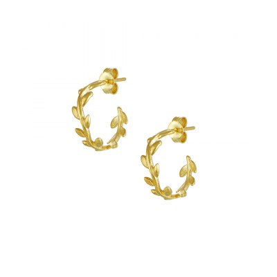Olive Leaf Hoop Earrings - 18K Gold Plated