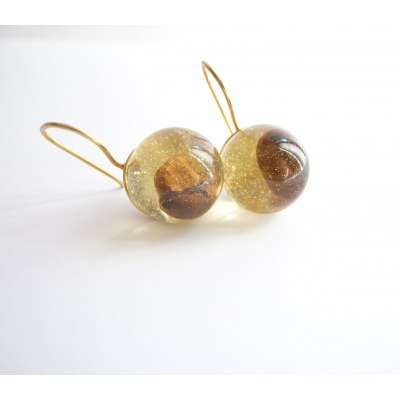 RESIN EARRINGS WITH COFFEE ROSTED BEANS SILVER 925 GOLD PLATED