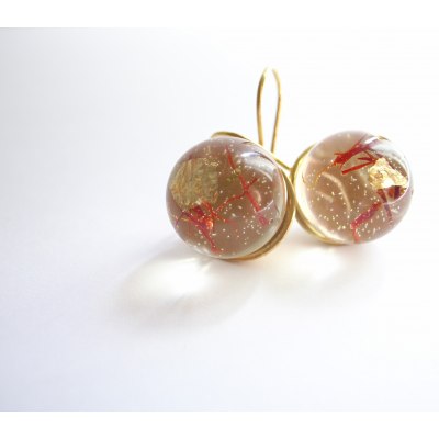 RESIN EARRINGS WITH SAFRON THREADS AND GOLD FLAKES SILVER 925 GOLD PLATED
