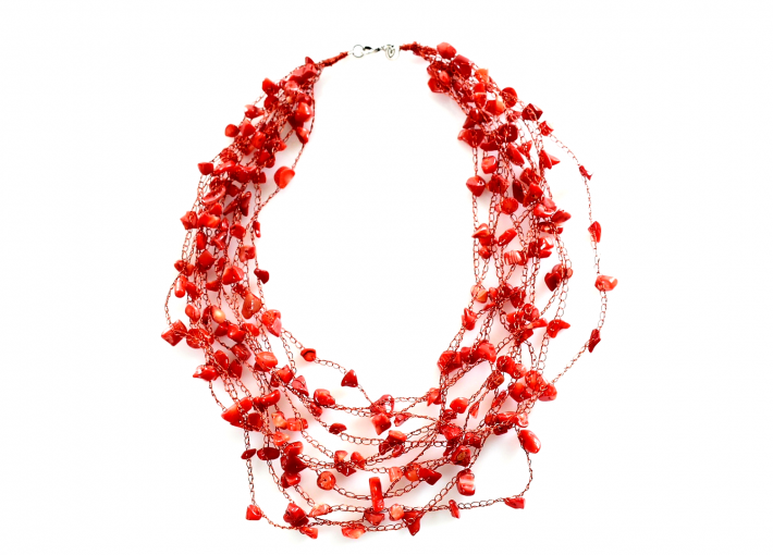 Handmade_necklace_coral_red_crochet_wire